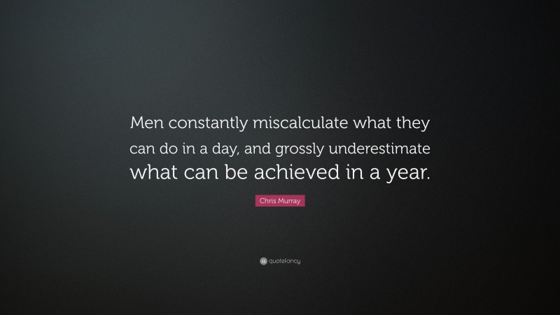Chris Murray Quote: “Men constantly miscalculate what they can do in a day, and grossly underestimate what can be achieved in a year.”