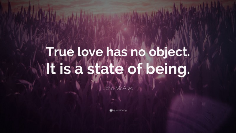 John McAfee Quote: “True love has no object. It is a state of being.”