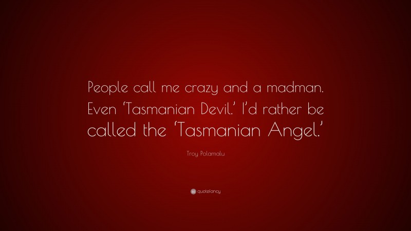 Troy Polamalu Quote: “People call me crazy and a madman. Even ‘Tasmanian Devil.’ I’d rather be called the ‘Tasmanian Angel.’”