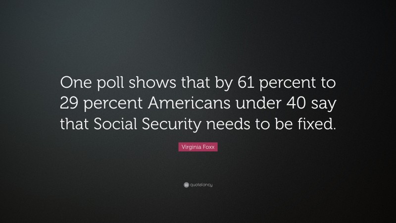 Virginia Foxx Quote: “One poll shows that by 61 percent to 29 percent Americans under 40 say that Social Security needs to be fixed.”
