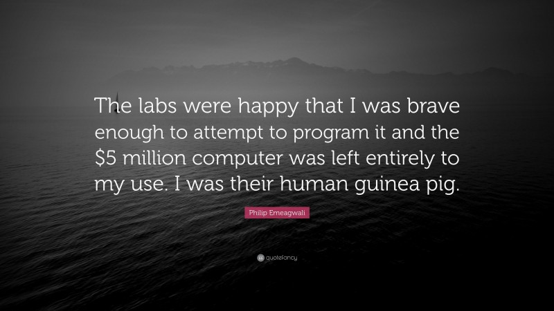 Philip Emeagwali Quote: “The labs were happy that I was brave enough to attempt to program it and the $5 million computer was left entirely to my use. I was their human guinea pig.”