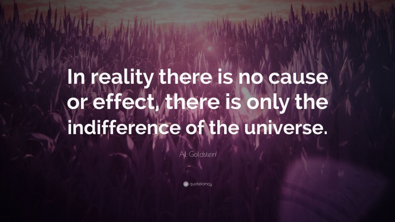 Al Goldstein Quote: “In reality there is no cause or effect, there is only the indifference of the universe.”