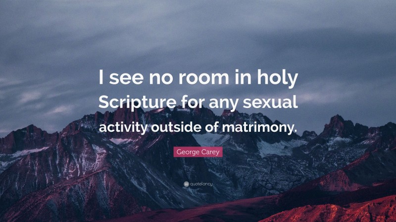 George Carey Quote: “I see no room in holy Scripture for any sexual activity outside of matrimony.”