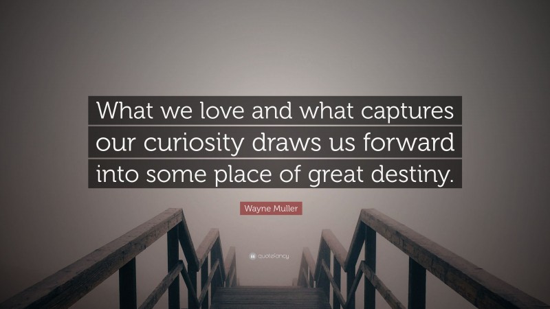 Wayne Muller Quote: “What we love and what captures our curiosity draws us forward into some place of great destiny.”