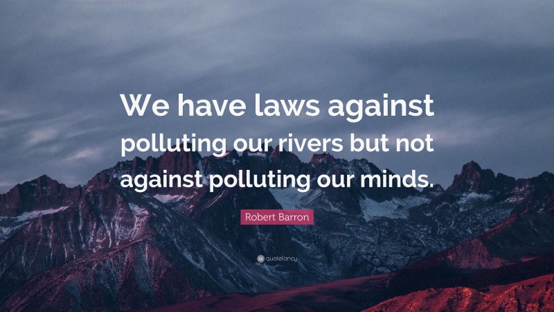 Robert Barron Quote: “We have laws against polluting our rivers but not against polluting our minds.”