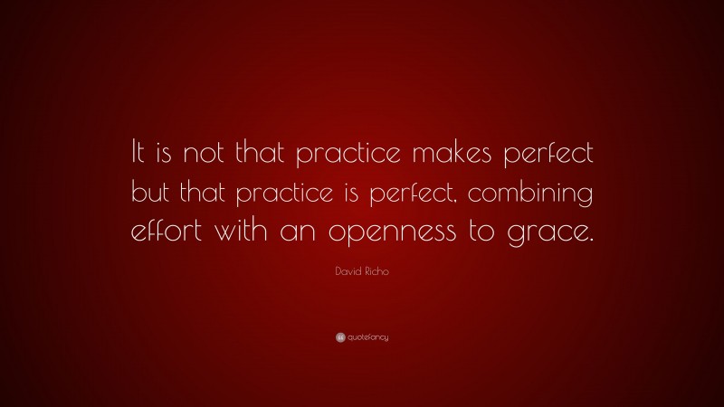 David Richo Quote: “It is not that practice makes perfect but that practice is perfect, combining effort with an openness to grace.”