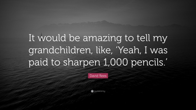 David Rees Quote: “It would be amazing to tell my grandchildren, like, ‘Yeah, I was paid to sharpen 1,000 pencils.’”