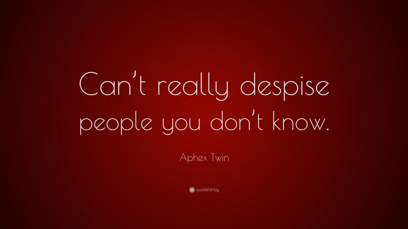 Aphex Twin Quote: “Can’t really despise people you don’t know.”