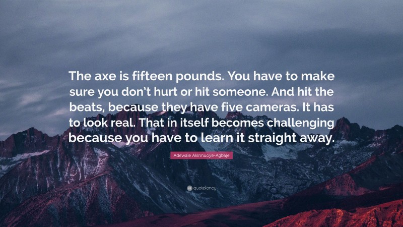 Adewale Akinnuoye-Agbaje Quote: “The axe is fifteen pounds. You have to make sure you don’t hurt or hit someone. And hit the beats, because they have five cameras. It has to look real. That in itself becomes challenging because you have to learn it straight away.”