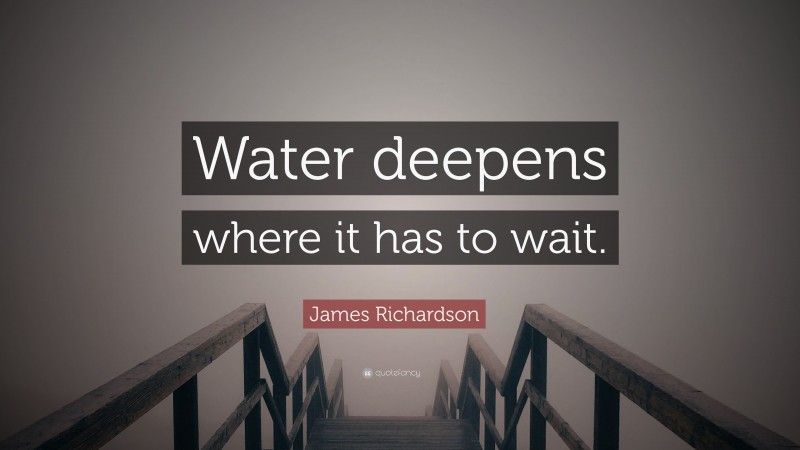 James Richardson Quote: “Water deepens where it has to wait.”