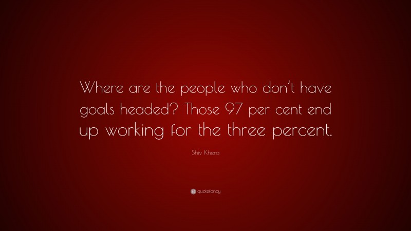 Shiv Khera Quote: “Where are the people who don’t have goals headed? Those 97 per cent end up working for the three percent.”