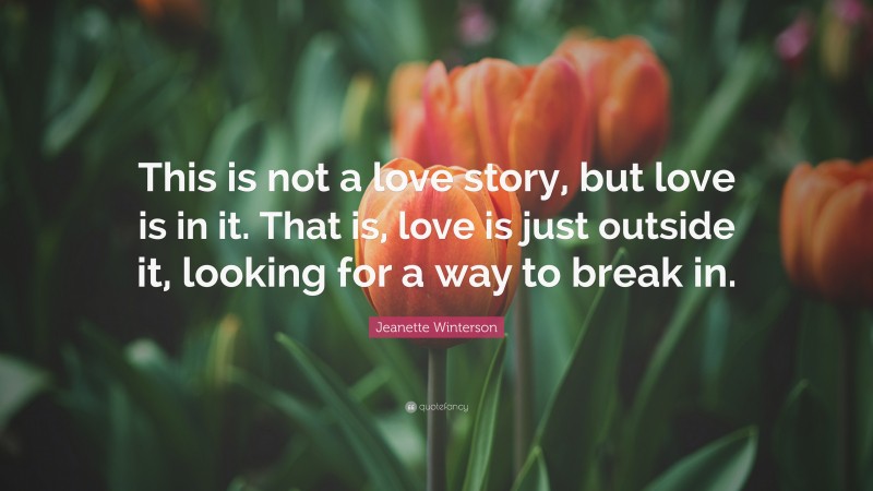 Jeanette Winterson Quote: “This is not a love story, but love is in it. That is, love is just outside it, looking for a way to break in.”