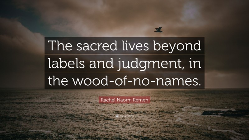 Rachel Naomi Remen Quote: “The sacred lives beyond labels and judgment, in the wood-of-no-names.”