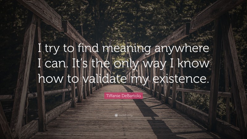 Tiffanie DeBartolo Quote: “I try to find meaning anywhere I can. It’s the only way I know how to validate my existence.”