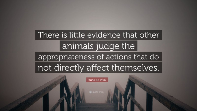 Frans de Waal Quote: “There is little evidence that other animals judge the appropriateness of actions that do not directly affect themselves.”