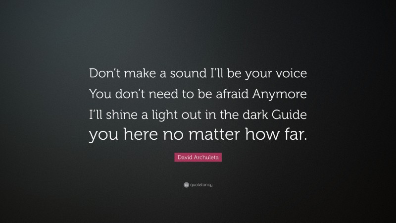 David Archuleta Quote: “Don’t make a sound I’ll be your voice You don’t need to be afraid Anymore I’ll shine a light out in the dark Guide you here no matter how far.”