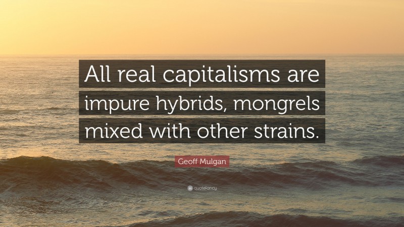 Geoff Mulgan Quote: “All real capitalisms are impure hybrids, mongrels mixed with other strains.”