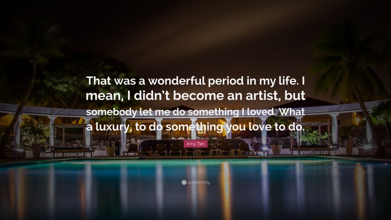 Amy Tan Quote: “That was a wonderful period in my life. I mean, I didn’t become an artist, but somebody let me do something I loved. What a luxury, to do something you love to do.”