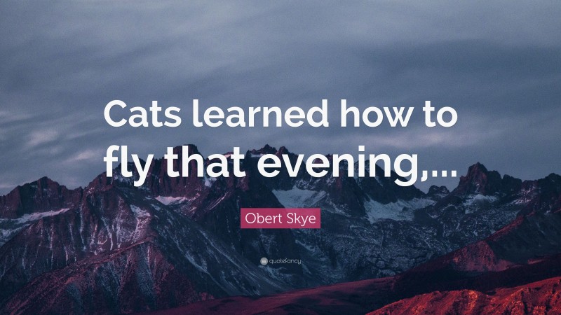 Obert Skye Quote: “Cats learned how to fly that evening,...”