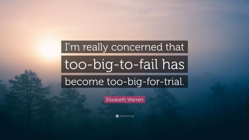 Elizabeth Warren Quote: “I’m really concerned that too-big-to-fail has become too-big-for-trial.”