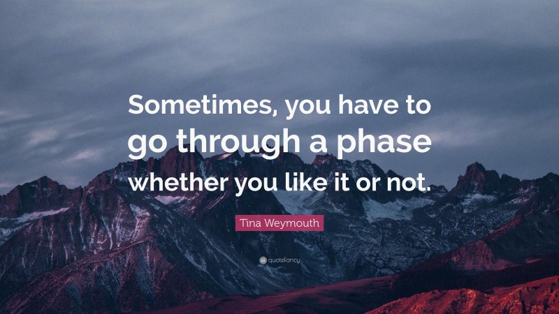 Tina Weymouth Quote: “Sometimes, you have to go through a phase whether you like it or not.”