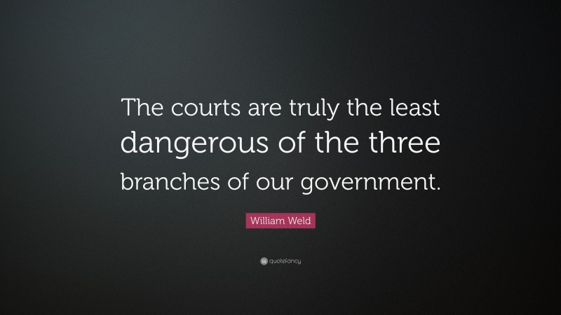 William Weld Quote: “The courts are truly the least dangerous of the three branches of our government.”