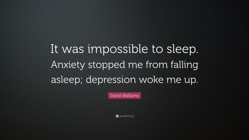 David Walliams Quote: “It was impossible to sleep. Anxiety stopped me from falling asleep; depression woke me up.”