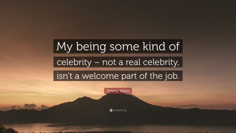 Jimmy Wales Quote: “My being some kind of celebrity – not a real celebrity, isn’t a welcome part of the job.”