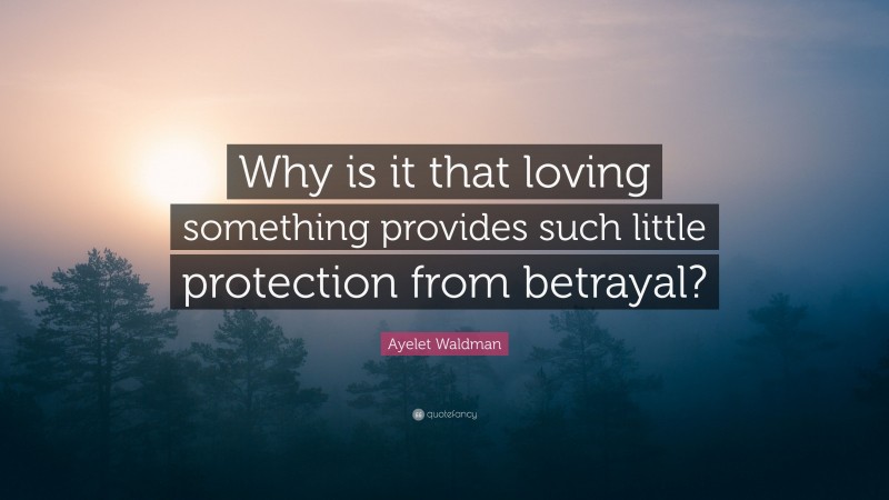 Ayelet Waldman Quote: “Why is it that loving something provides such little protection from betrayal?”