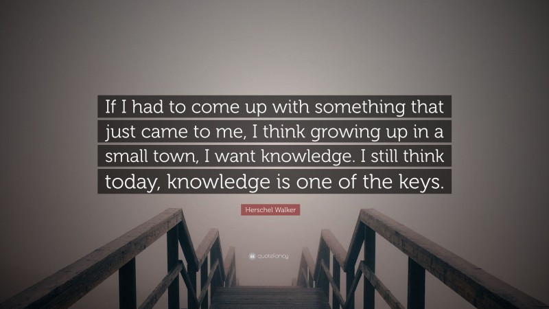 Herschel Walker Quote: “If I had to come up with something that just came to me, I think growing up in a small town, I want knowledge. I still think today, knowledge is one of the keys.”