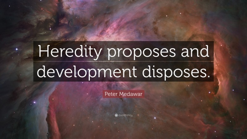 Peter Medawar Quote: “Heredity proposes and development disposes.”