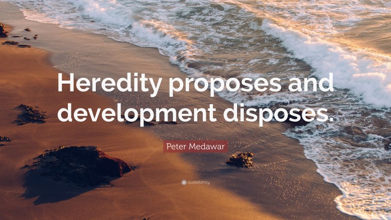 Peter Medawar Quote: “Heredity proposes and development disposes.”