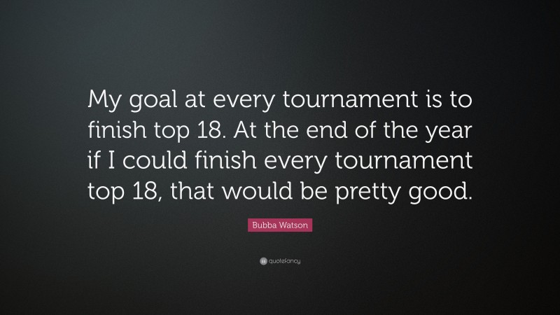 Bubba Watson Quote: “My goal at every tournament is to finish top 18. At the end of the year if I could finish every tournament top 18, that would be pretty good.”