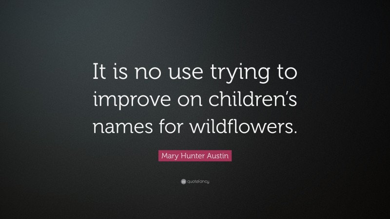 Mary Hunter Austin Quote: “It is no use trying to improve on children’s names for wildflowers.”
