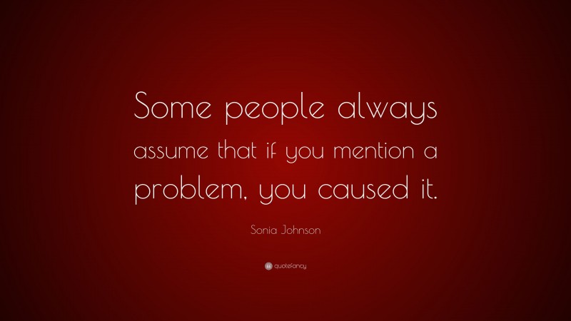 Sonia Johnson Quote: “Some people always assume that if you mention a problem, you caused it.”