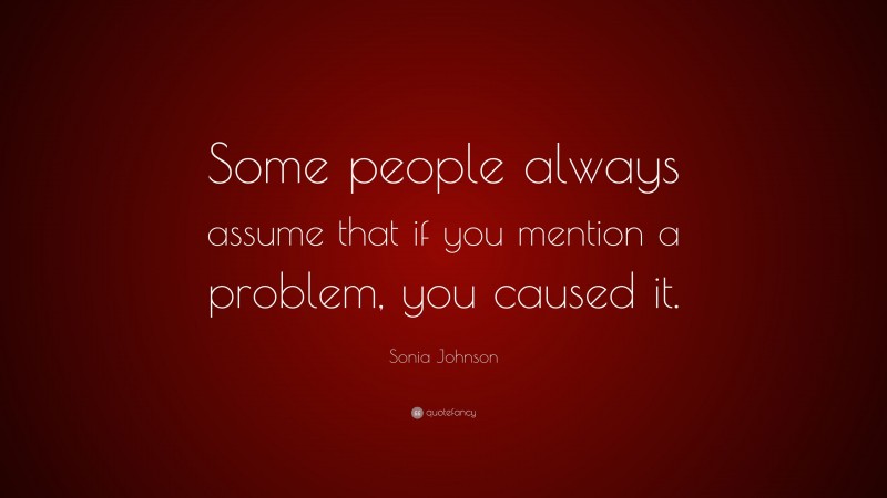 Sonia Johnson Quote: “Some people always assume that if you mention a problem, you caused it.”