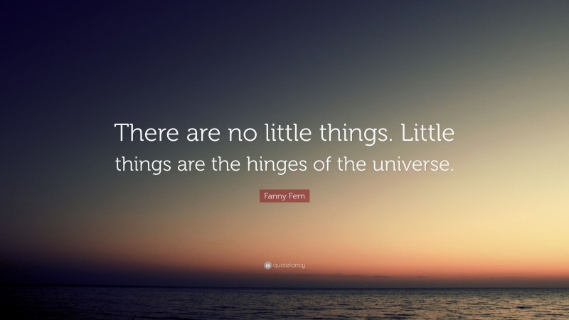 Fanny Fern Quote: “There are no little things. Little things are the hinges of the universe.”