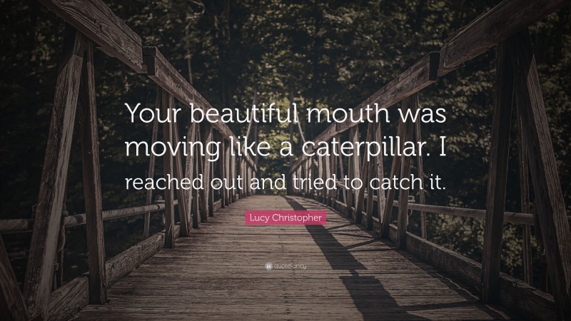 Lucy Christopher Quote: “Your beautiful mouth was moving like a caterpillar. I reached out and tried to catch it.”