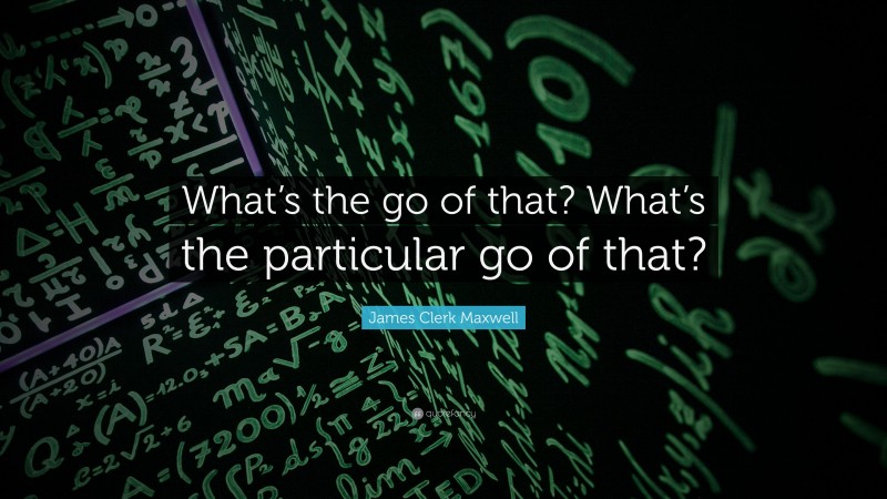 James Clerk Maxwell Quote: “What’s the go of that? What’s the particular go of that?”