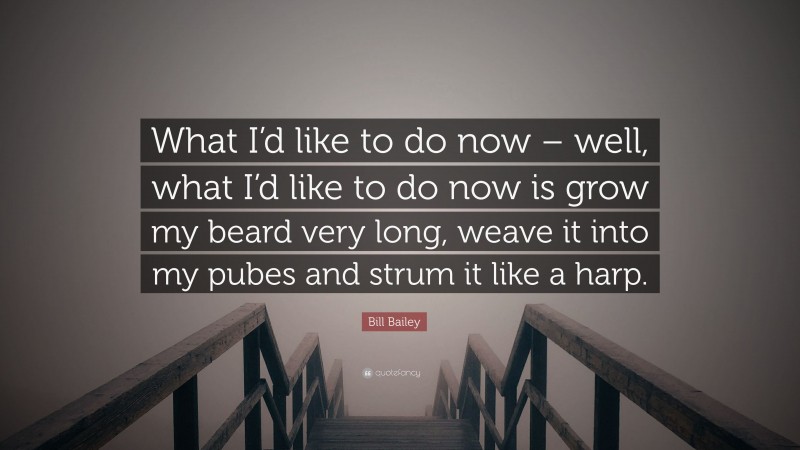 Bill Bailey Quote: “What I’d like to do now – well, what I’d like to do now is grow my beard very long, weave it into my pubes and strum it like a harp.”