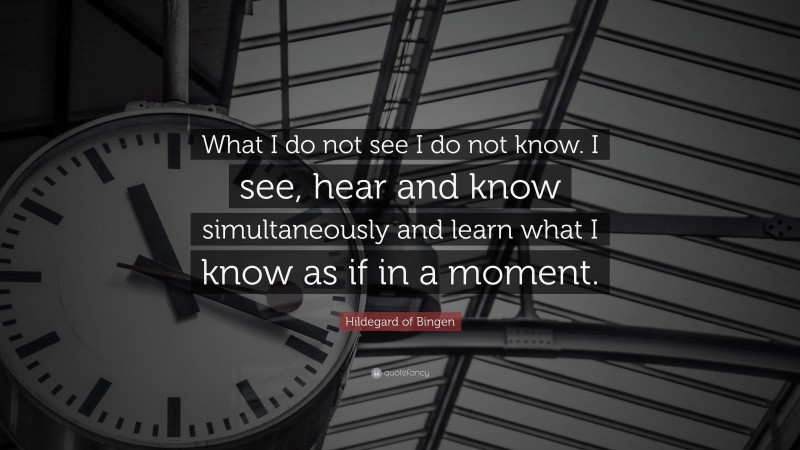 Hildegard of Bingen Quote: “What I do not see I do not know. I see, hear and know simultaneously and learn what I know as if in a moment.”