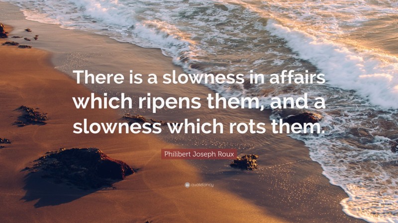 Philibert Joseph Roux Quote: “There is a slowness in affairs which ripens them, and a slowness which rots them.”