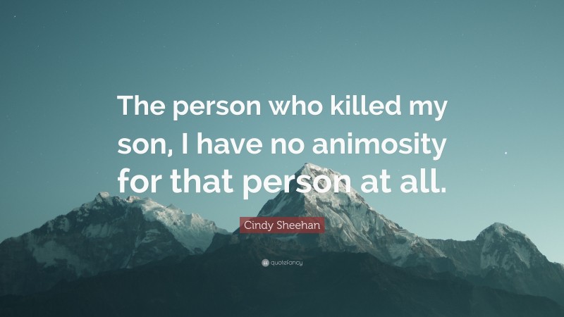 Cindy Sheehan Quote: “The person who killed my son, I have no animosity for that person at all.”