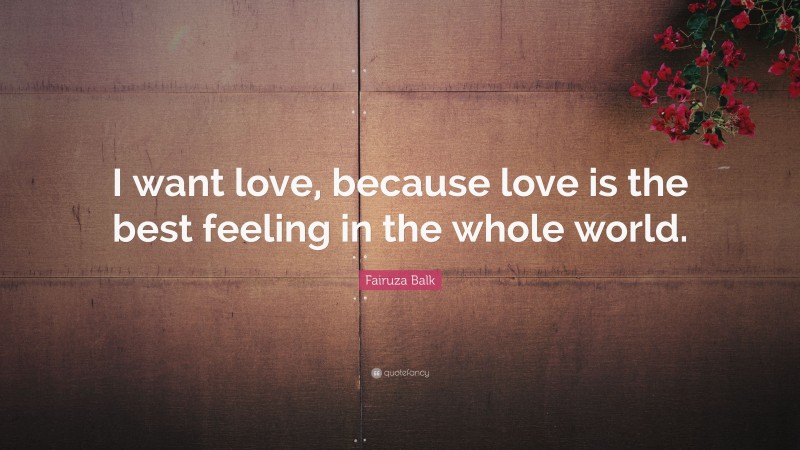 Fairuza Balk Quote: “I want love, because love is the best feeling in the whole world.”