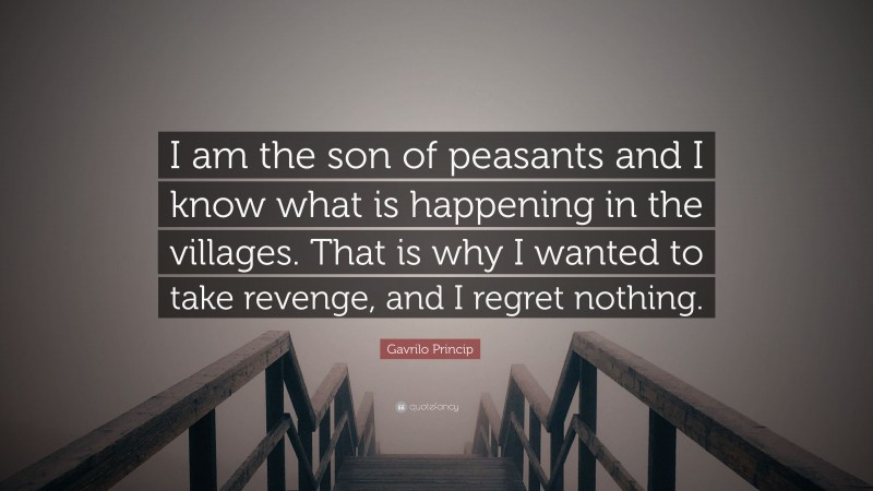 Gavrilo Princip Quote: “I am the son of peasants and I know what is happening in the villages. That is why I wanted to take revenge, and I regret nothing.”