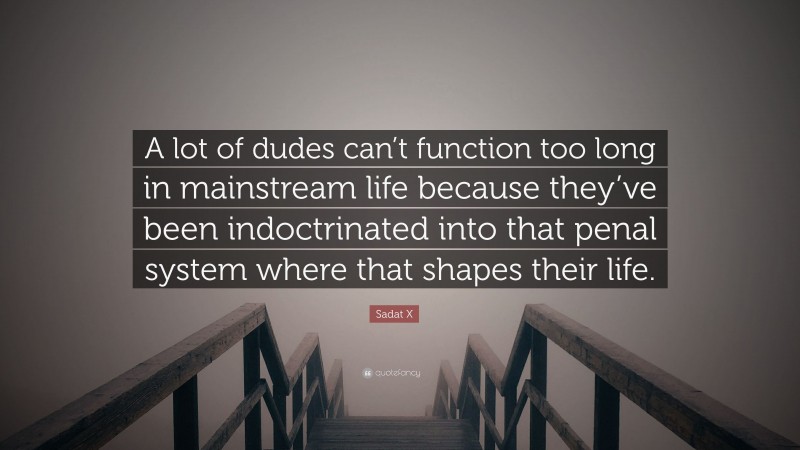 Sadat X Quote: “A lot of dudes can’t function too long in mainstream life because they’ve been indoctrinated into that penal system where that shapes their life.”