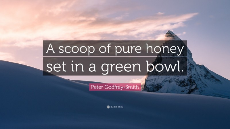 Peter Godfrey-Smith Quote: “A scoop of pure honey set in a green bowl.”