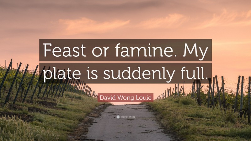 David Wong Louie Quote: “Feast or famine. My plate is suddenly full.”