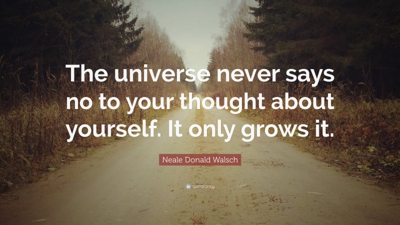 Neale Donald Walsch Quote: “The universe never says no to your thought about yourself. It only grows it.”