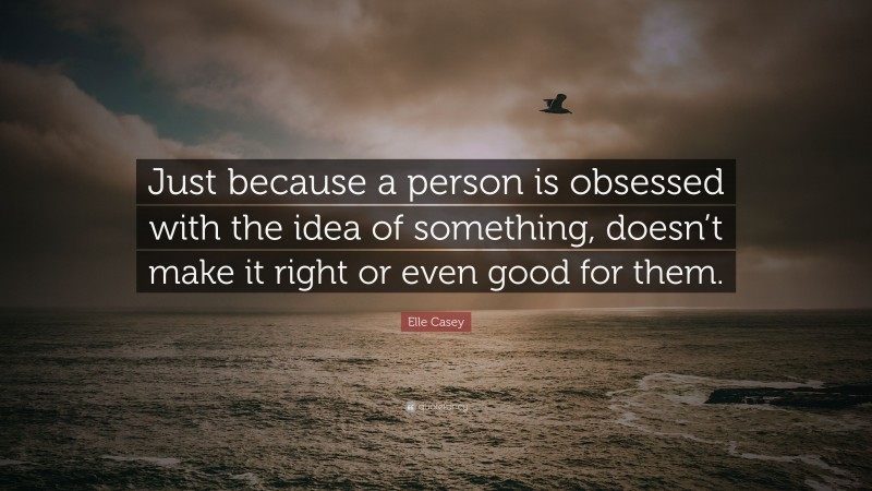 Elle Casey Quote: “Just because a person is obsessed with the idea of something, doesn’t make it right or even good for them.”